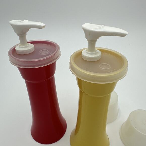 Vintage Tupperware Ketchup And Mustard Dispenser With Pump EUC - Picture 2 of 6